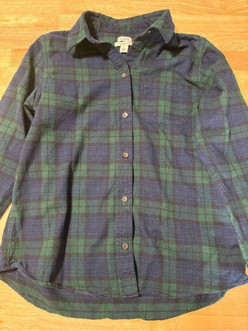 Women’s L.L.Bean Blackwatch Plaid Flannel Shirt Medium Relaxed Fit Green
